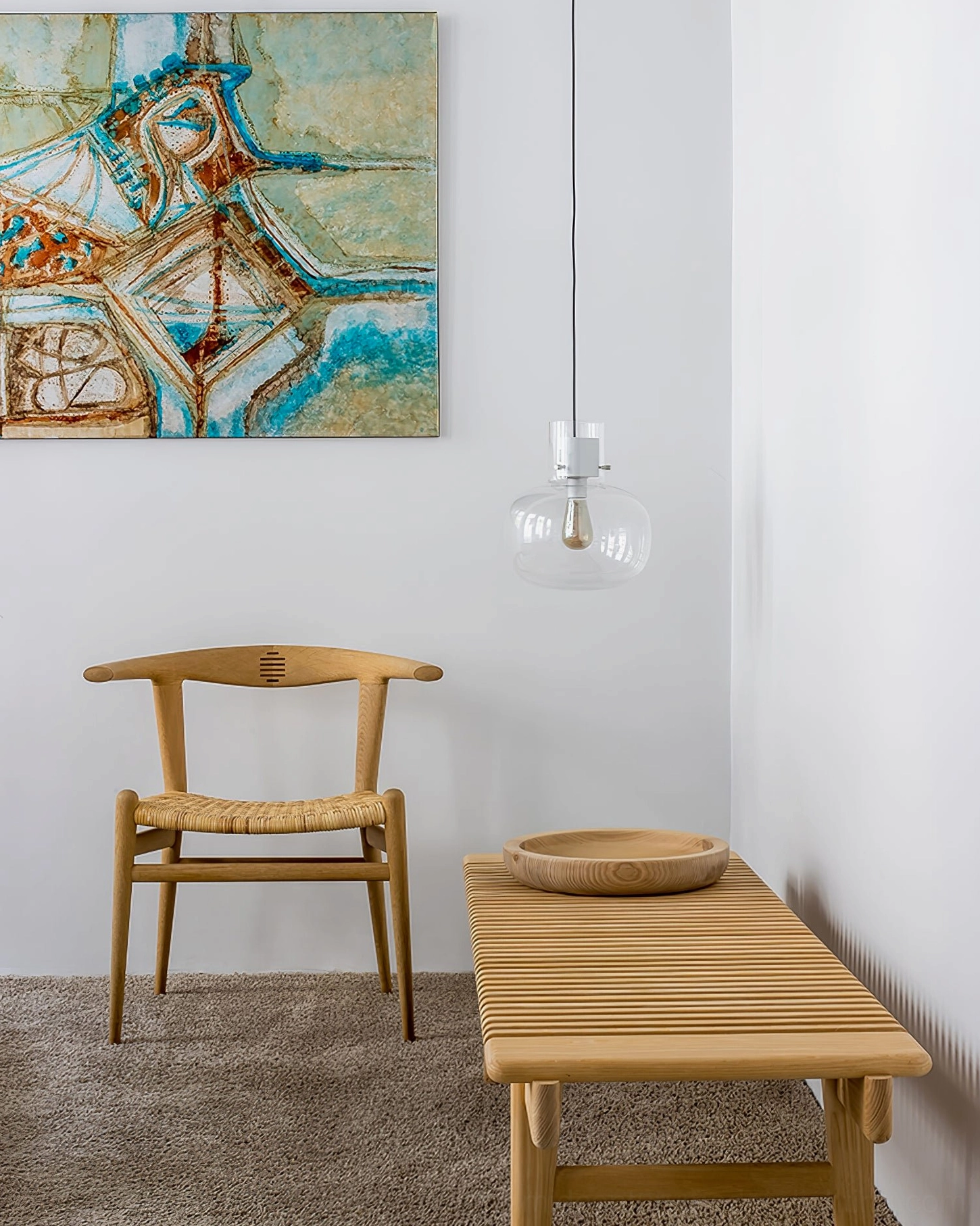 Awa pendant light hand-blown glass diffuser, organic bubble-inspired form, contemporary minimalist design detail