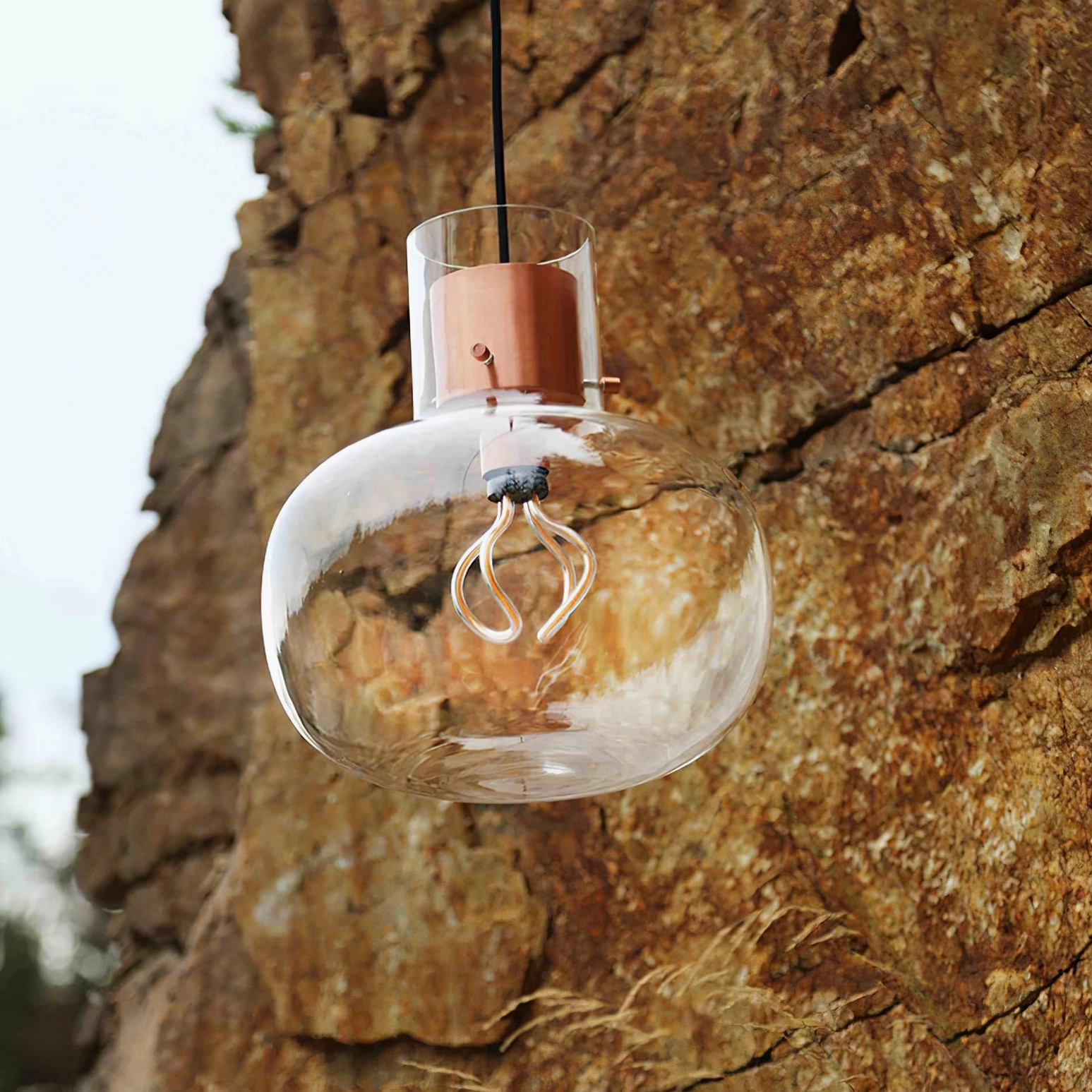 Awa pendant light large size option with rounded glass shade, architectural ceiling installation