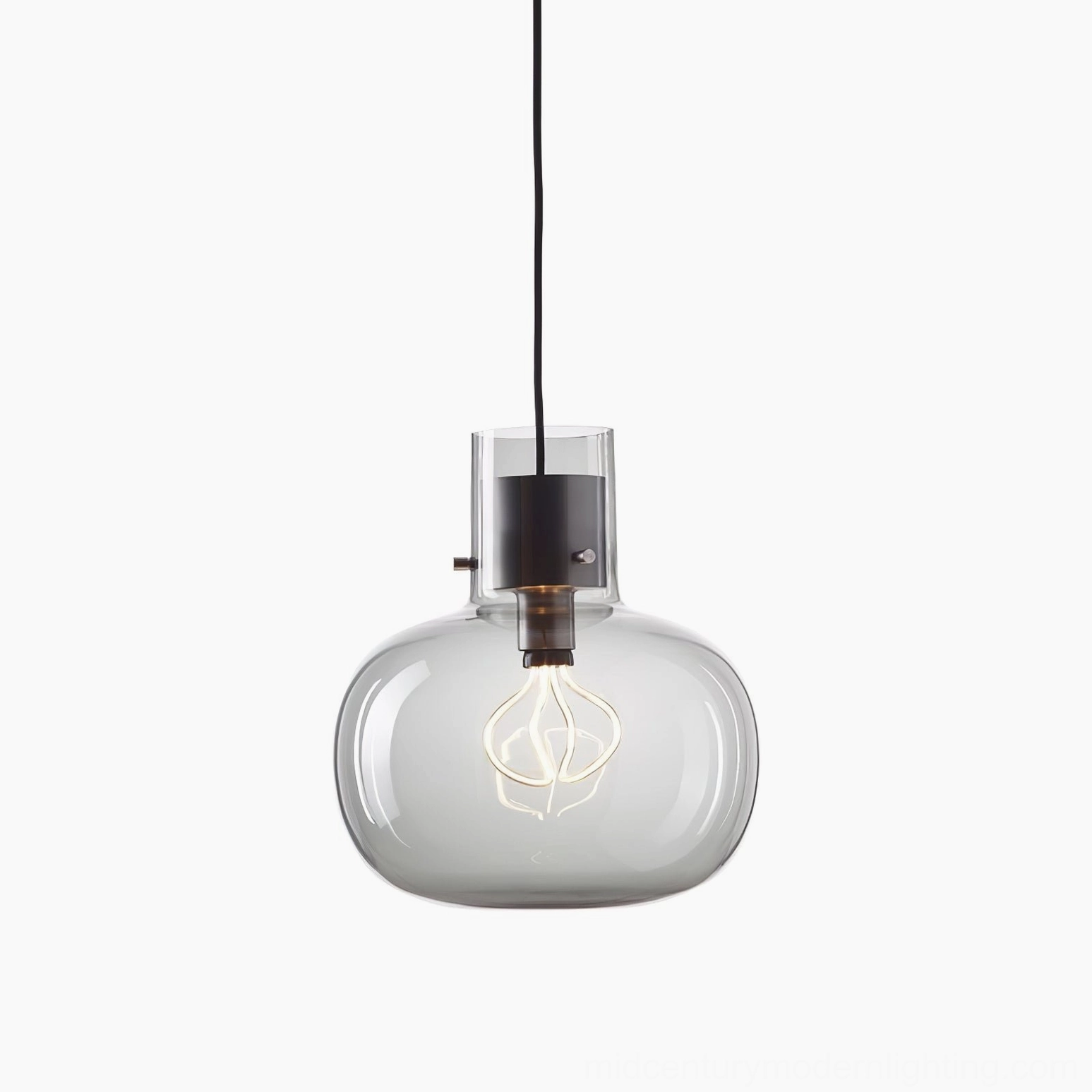 Awa pendant light with smoke grey glass and black hardware, modern minimalist suspended lighting