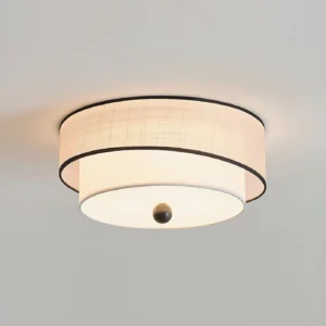 Axis flush mount ceiling light showing linen-like fabric texture with black trim detail