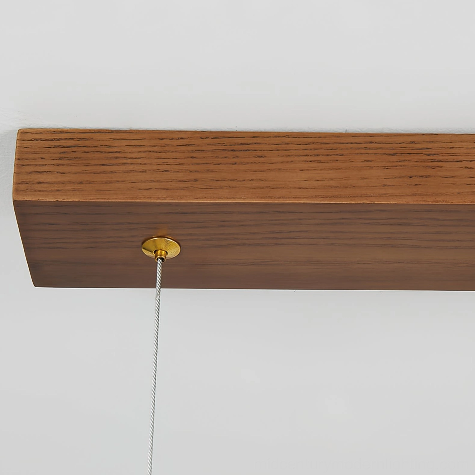 Ceiling mounting base of Axis wood chandelier featuring solid walnut wood and brass hanging screw hardware