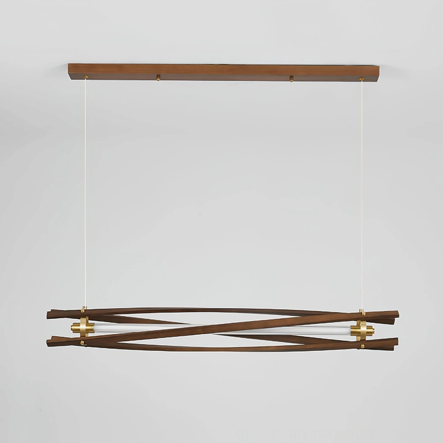 Axis wood chandelier with natural wood finish displaying organic material character and geometric linear design
