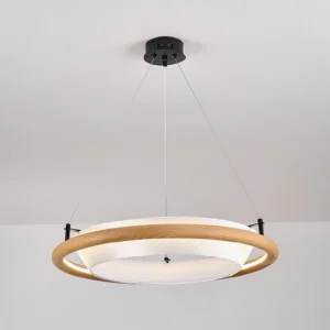 Azria pendant lamp mounted on ceiling - flat-lay architectural view showing ultra-slim 3.9-inch profile and adjustable wire suspension
