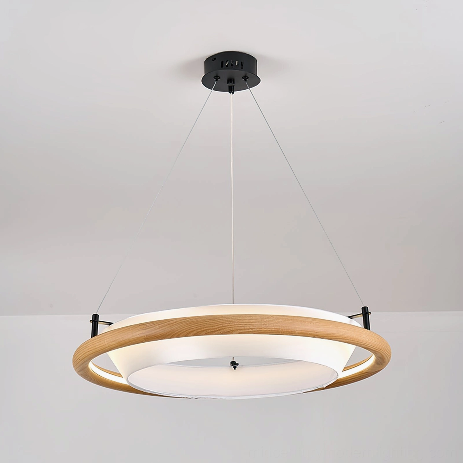 Azria pendant lamp mounted on ceiling - flat-lay architectural view showing ultra-slim 3.9-inch profile and adjustable wire suspension