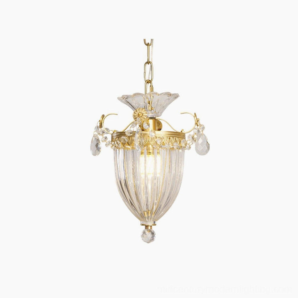 Bagatelle brass crystal pendant lamp front view studio shot