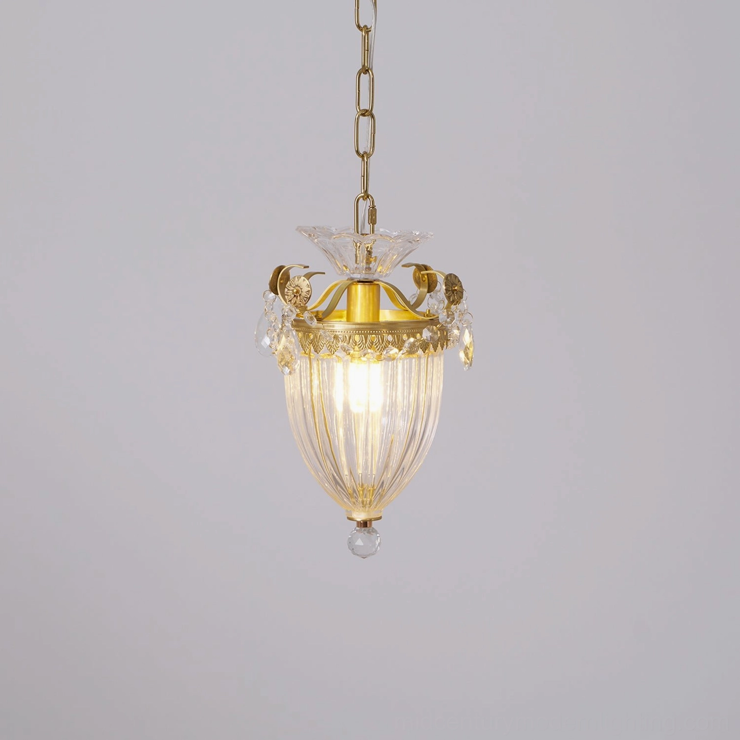 Bagatelle neoclassical brass pendant chandelier full product view