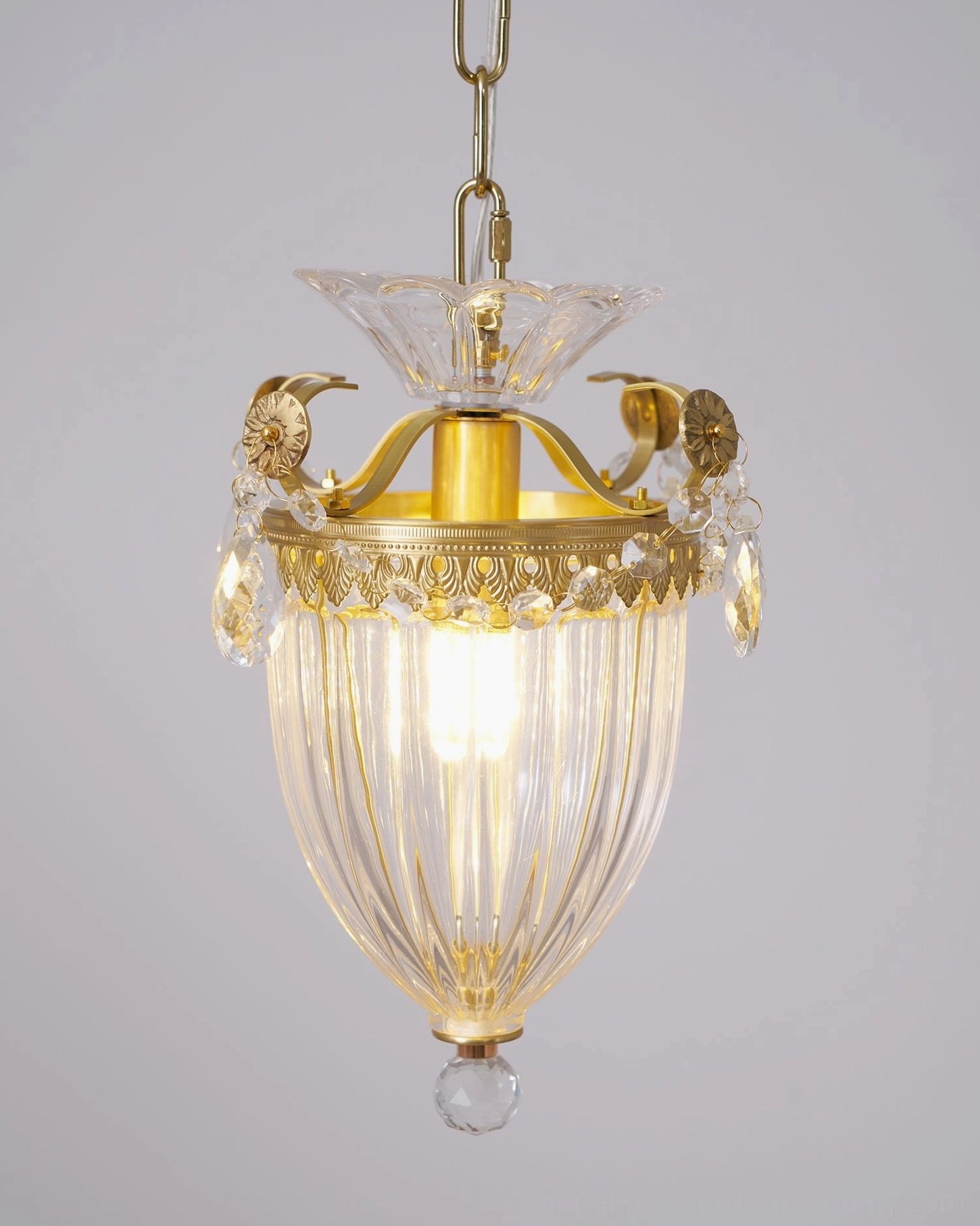 Bagatelle crystal pendant lamp ribbed glass shade clarity view