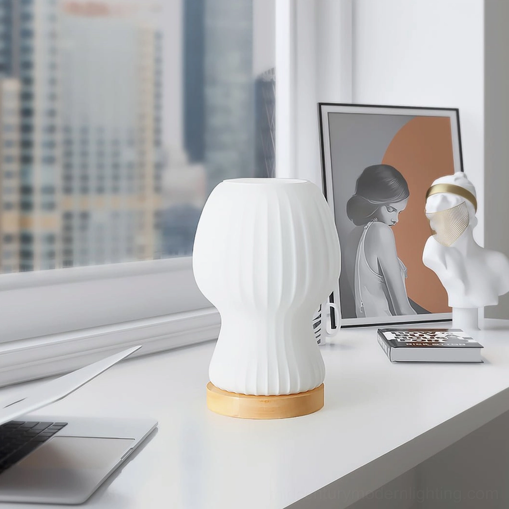 Baja pleated glass table lamp paired with home interior styling and accessories