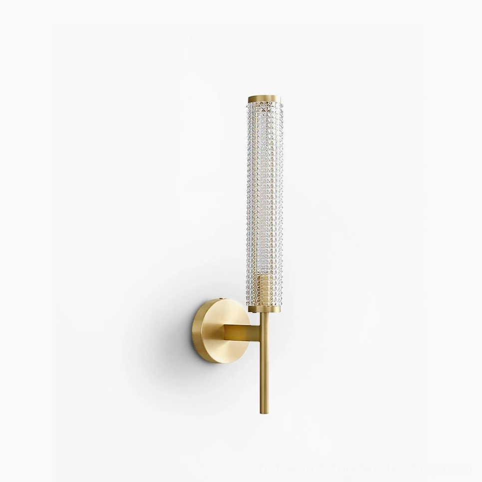 Baldassare brass wall sconce with ribbed textured glass shade - modern minimalist design