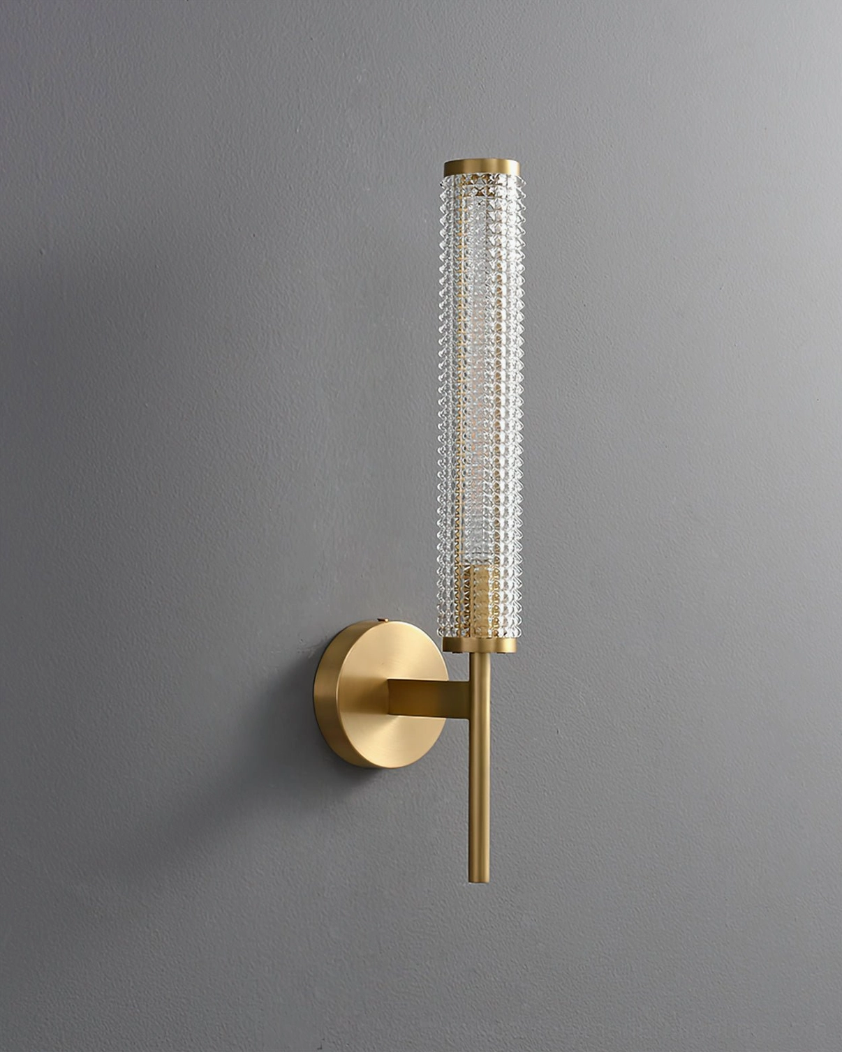 Baldassare textured glass brass wall sconce close-up detail shot