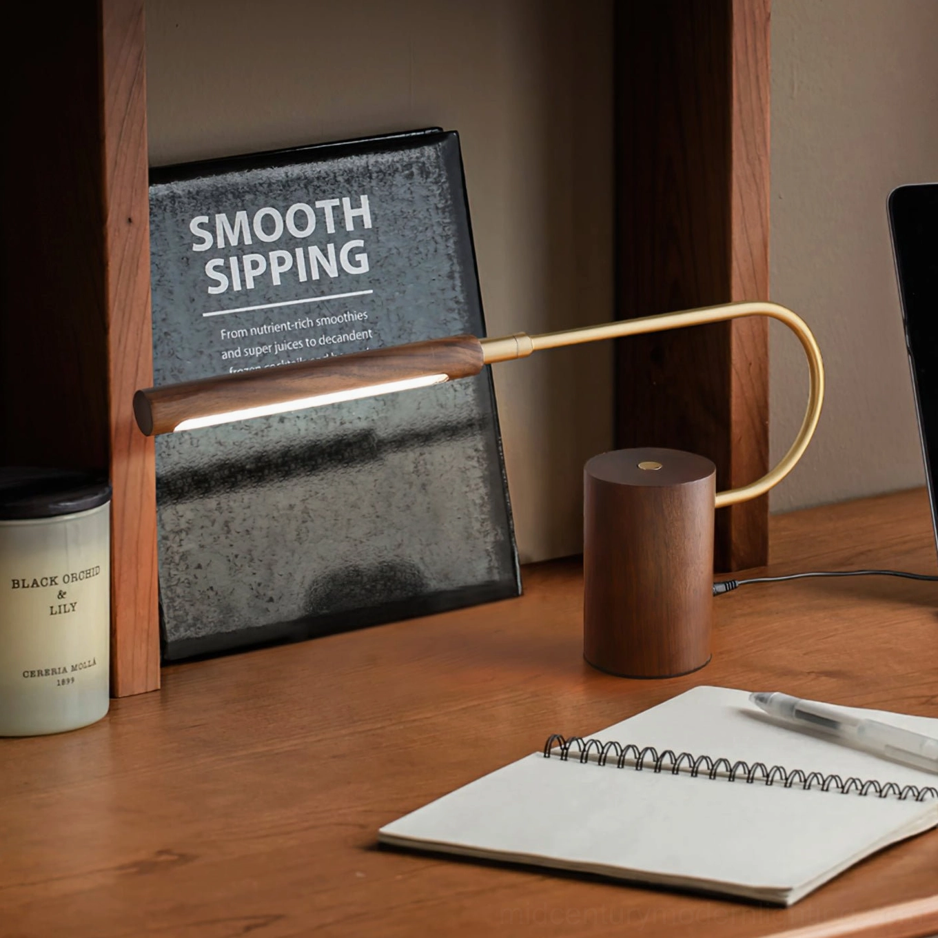 Banker Slim mid-century table lamp lifestyle image showing design versatility in interior decor