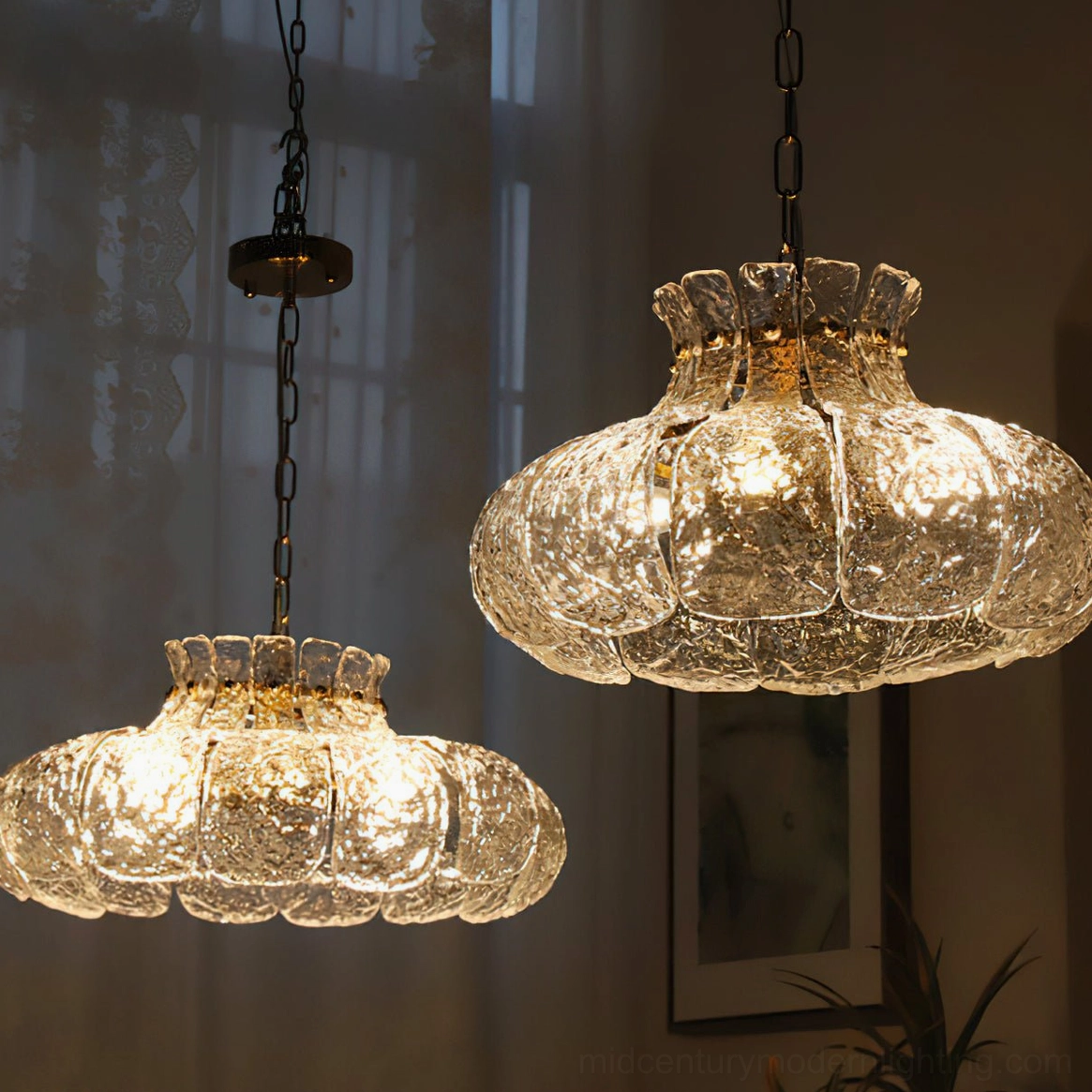 Barlas ribbed glass chandelier in eclectic interior with vintage and modern design elements mixed together