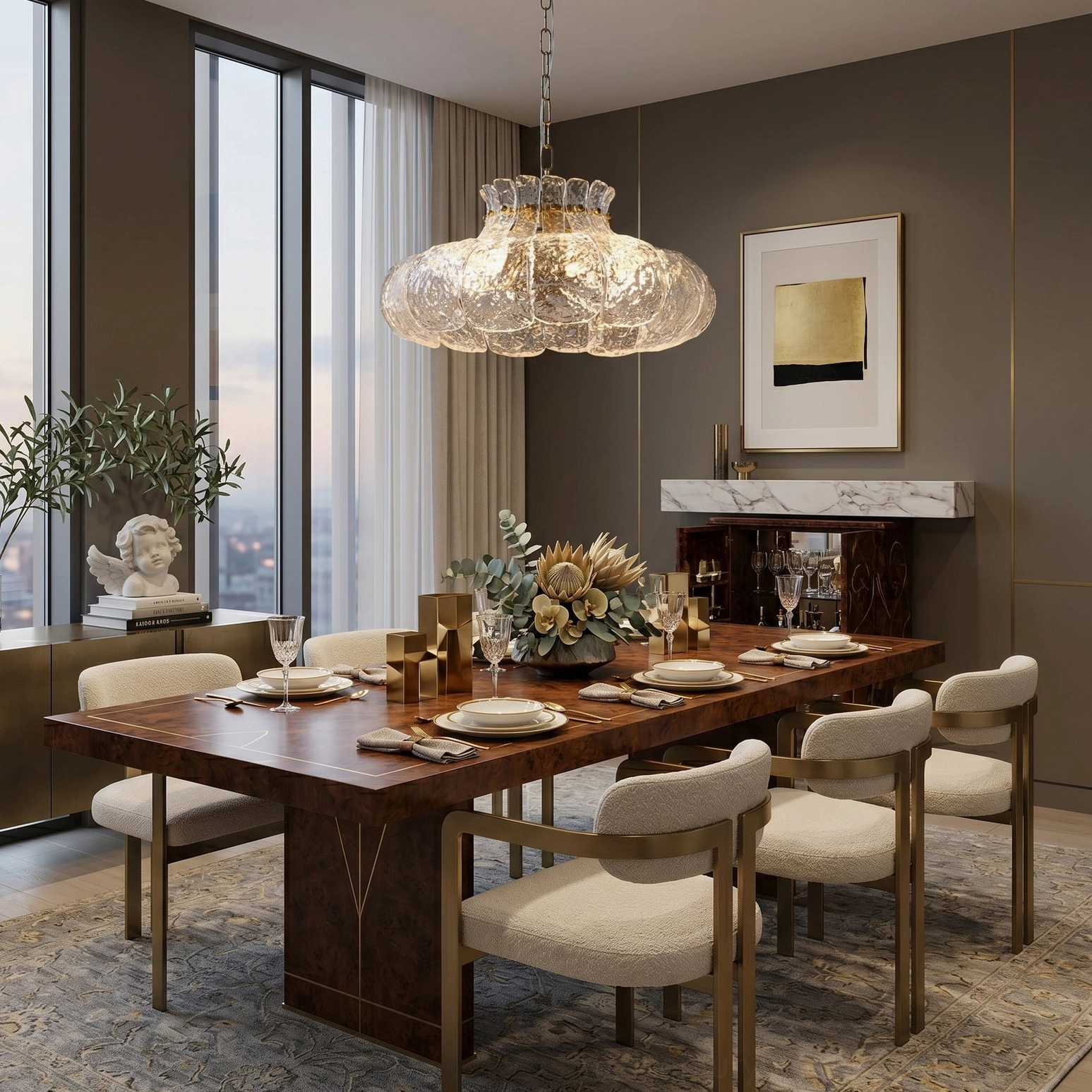 Barlas ribbed glass pendant light detail shot showing scalloped texture and gold metalwork craftsmanship