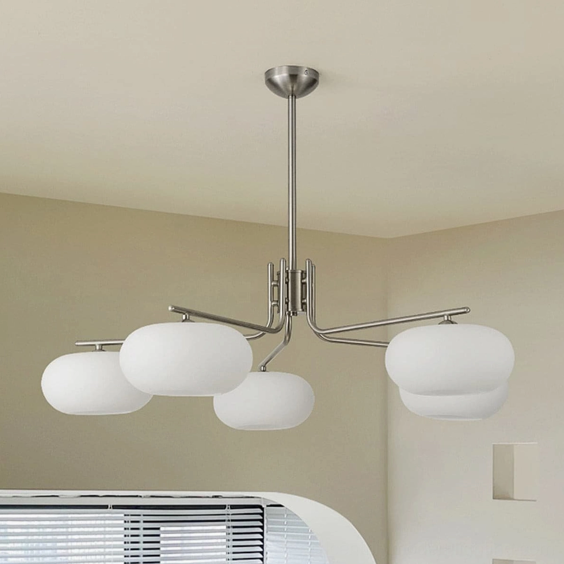 Barndon ceiling pendant chandelier installation showing room proportion and spatial presence