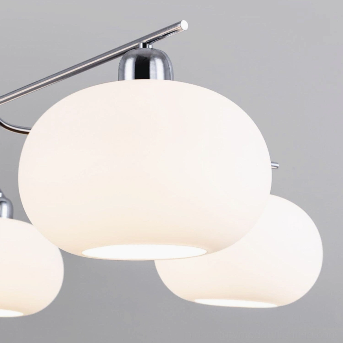 Barndon industrial glass pendant chandelier detail shot showing frosted glass shade texture and metal frame construction
