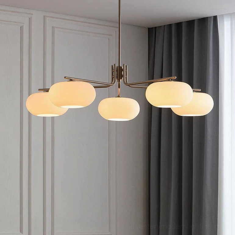 Barndon industrial chandelier providing task lighting in contemporary home office workspace