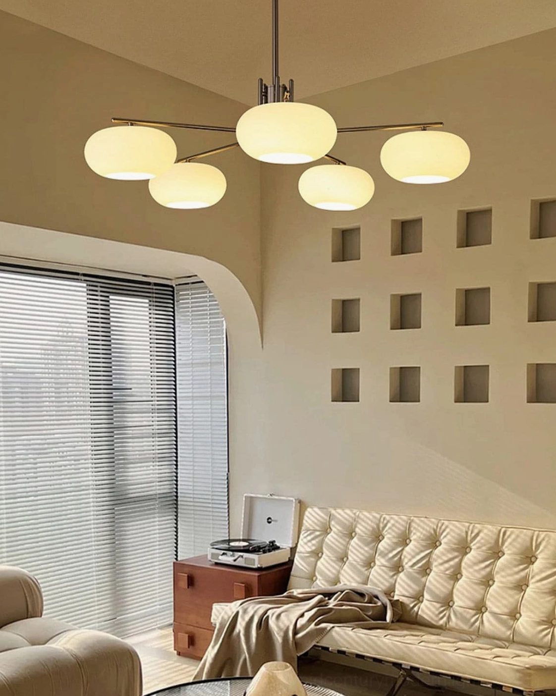 Barndon mid-century modern chandelier showing metal and glass material composition premium quality
