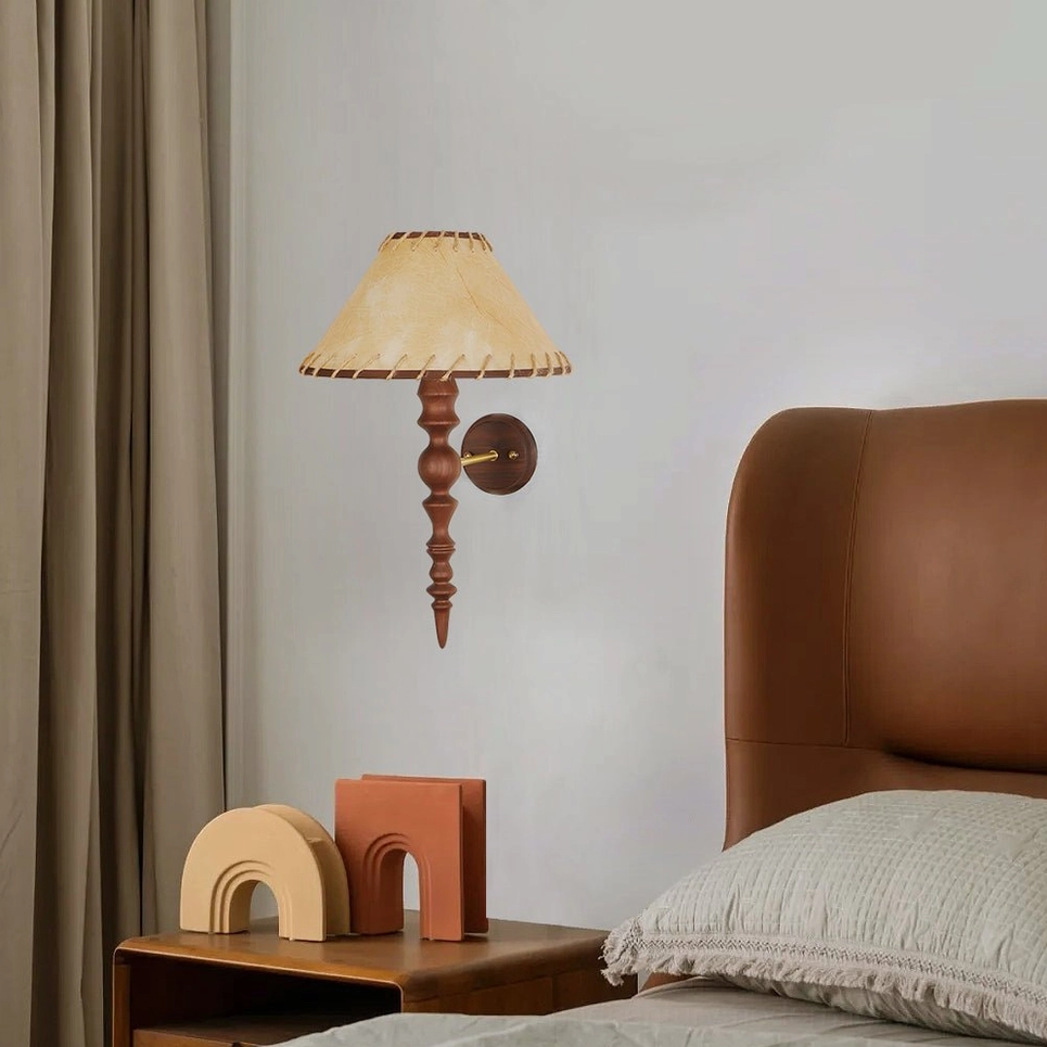 Basica solid wood wall lamp with warm light for mid-century modern bedroom ambiance