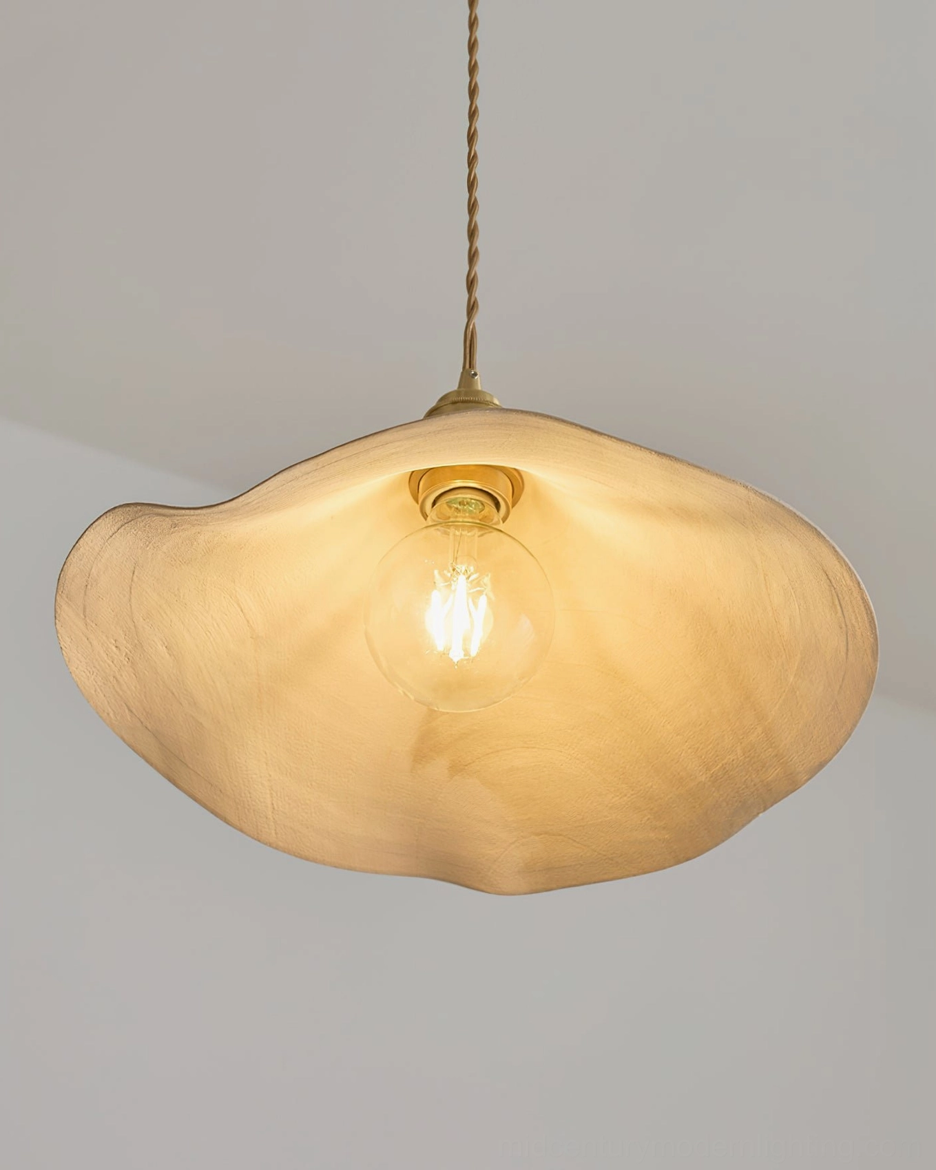 Baxter wabi-sabi pendant light hanging fixture showing cord suspension and bulb compatibility with E26 E27 base types