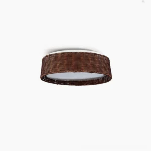 Bayou handwoven rattan ceiling light with circular form displayed on white background, showcasing natural woven texture and minimalist design
