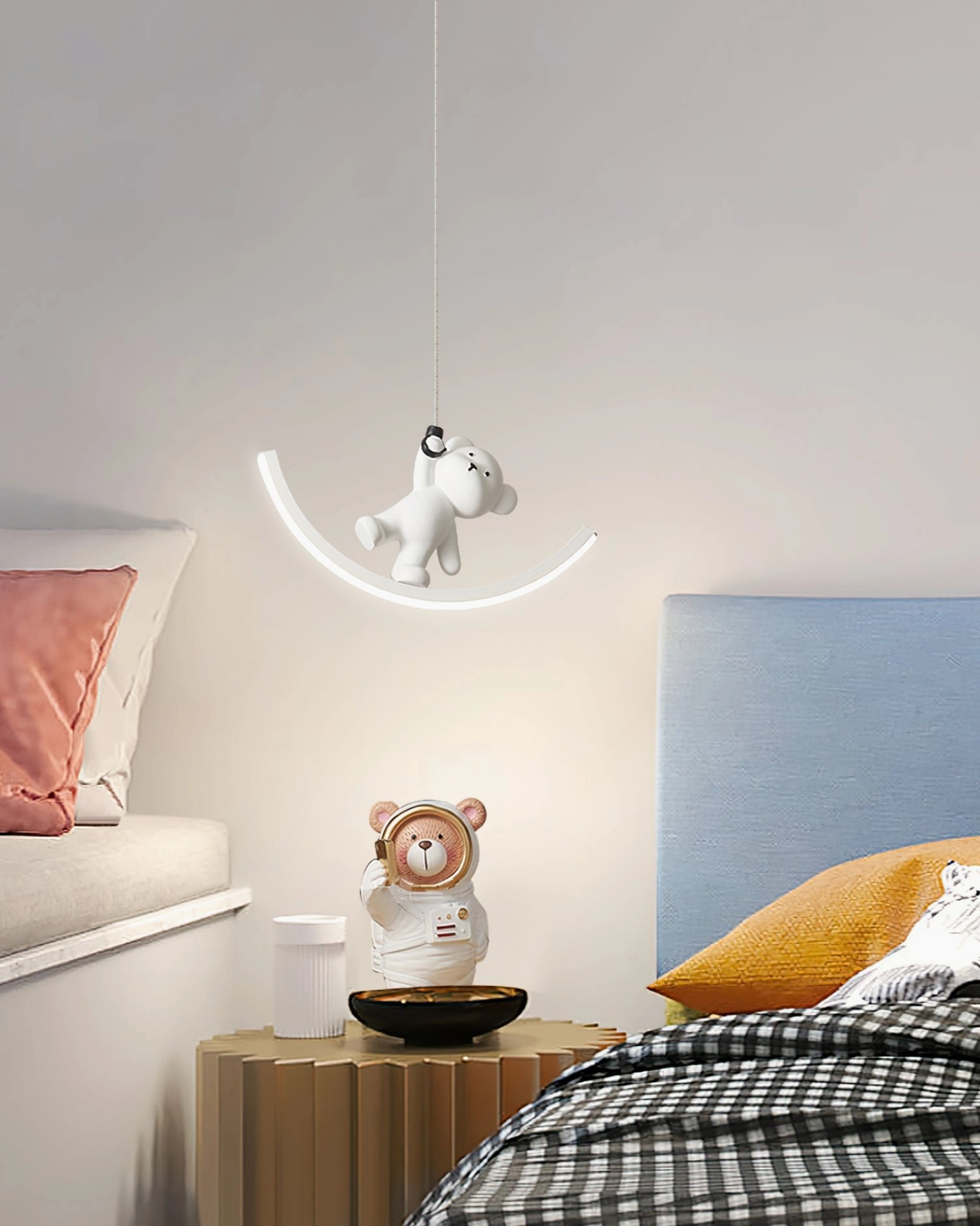 Bear resin pendant light assembly and suspension mechanism - installation detail view