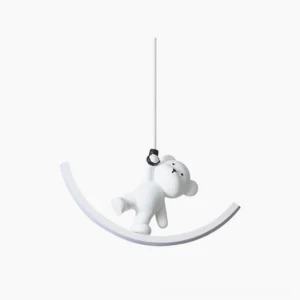 Bear resin pendant light front view - matte white sculptural form on clean background