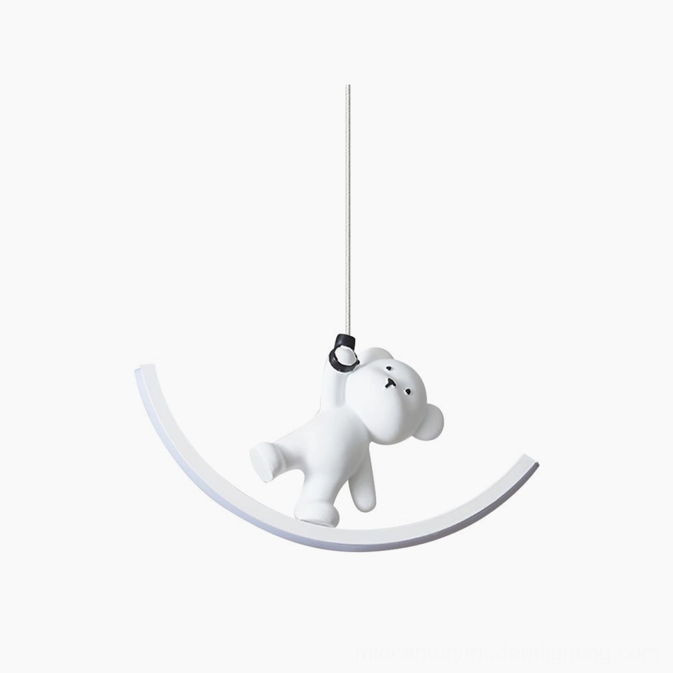 Bear resin pendant light front view - matte white sculptural form on clean background
