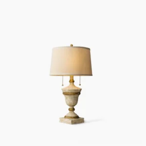 Beatrix antique white vintage table lamp with ornate urn-shaped base and gold accents - frontal studio view