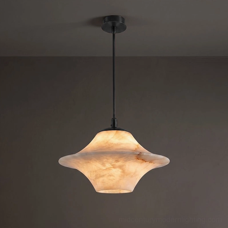 Beckett large alabaster pendant light 10.6 inch diameter - black and white alabaster sculptural shade