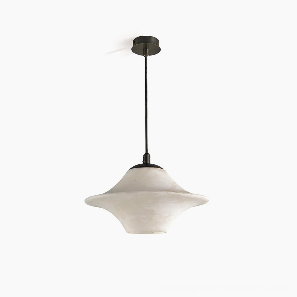 Beckett alabaster pendant light full product shot - natural stone sculptural hanging fixture with brass hardware