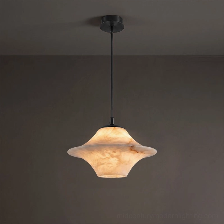 Beckett small alabaster pendant light 7.1 inch diameter - black and white alabaster compact sculptural shade