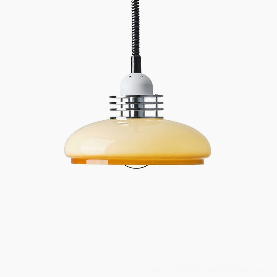 Beige and orange gradient glass vintage mid-century modern pendant lamp, full product view highlighting design excellence