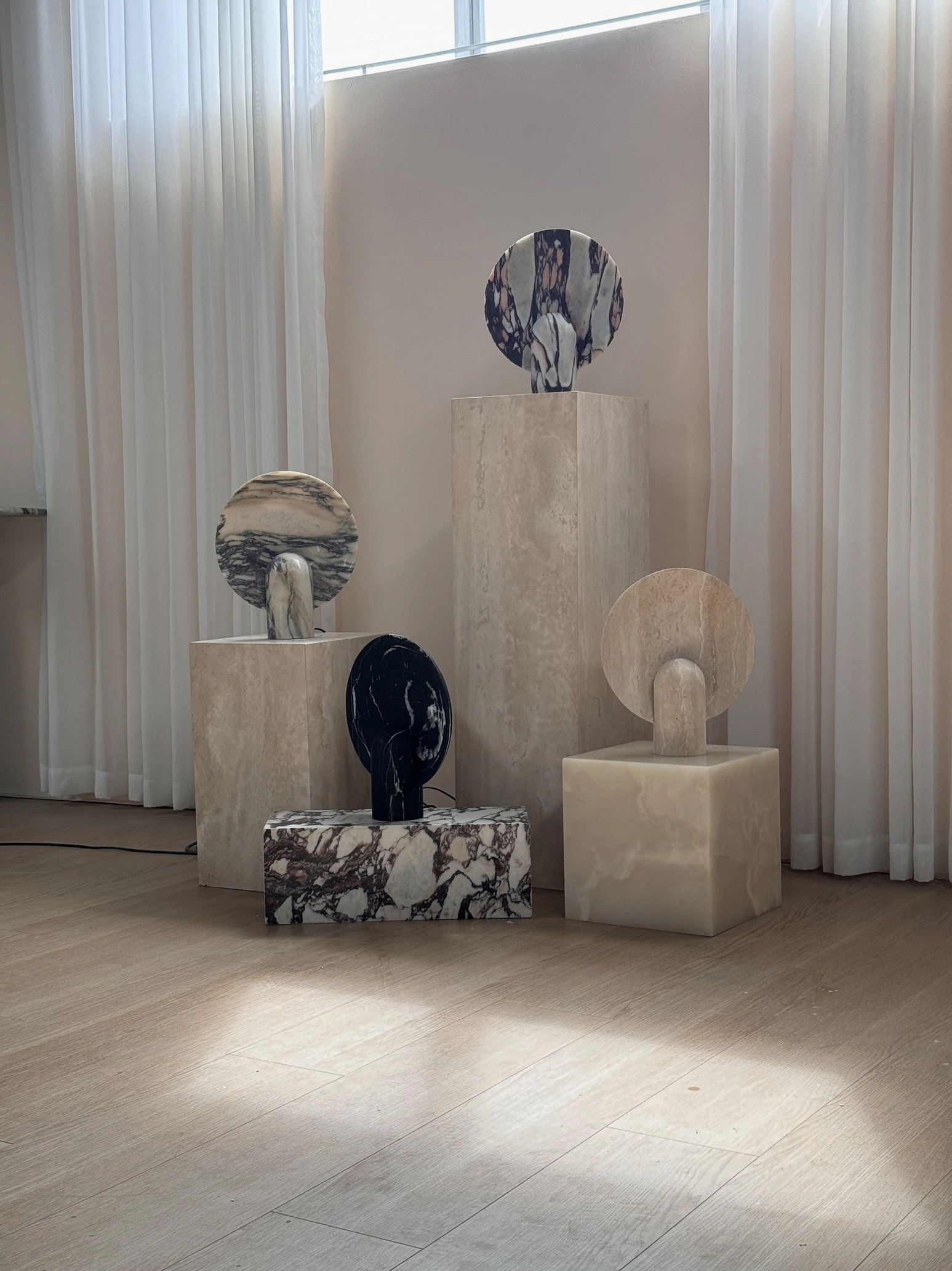 Beige and white marble table lamp variant showing neutral palette option for versatile interior design integration