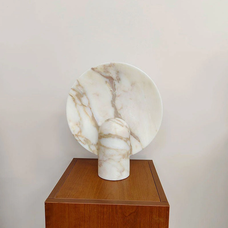 Marble table lamp featuring beige and white coloring displaying neutral marble veining for versatile home decoration styling