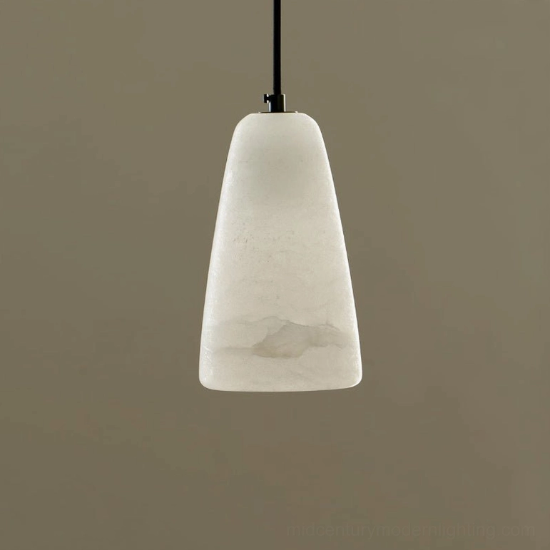 Belfry alabaster pendant lamp complete fixture showing 12cm diameter tapered design