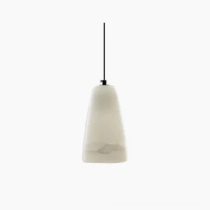 Belfry alabaster pendant lamp frontal view showing tapered natural stone shade with subtle veining