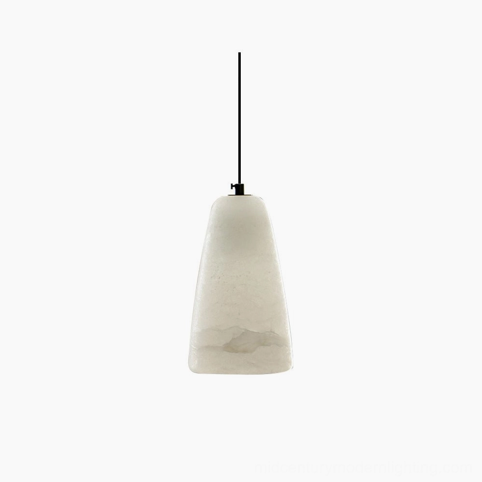 Belfry alabaster pendant lamp frontal view showing tapered natural stone shade with subtle veining