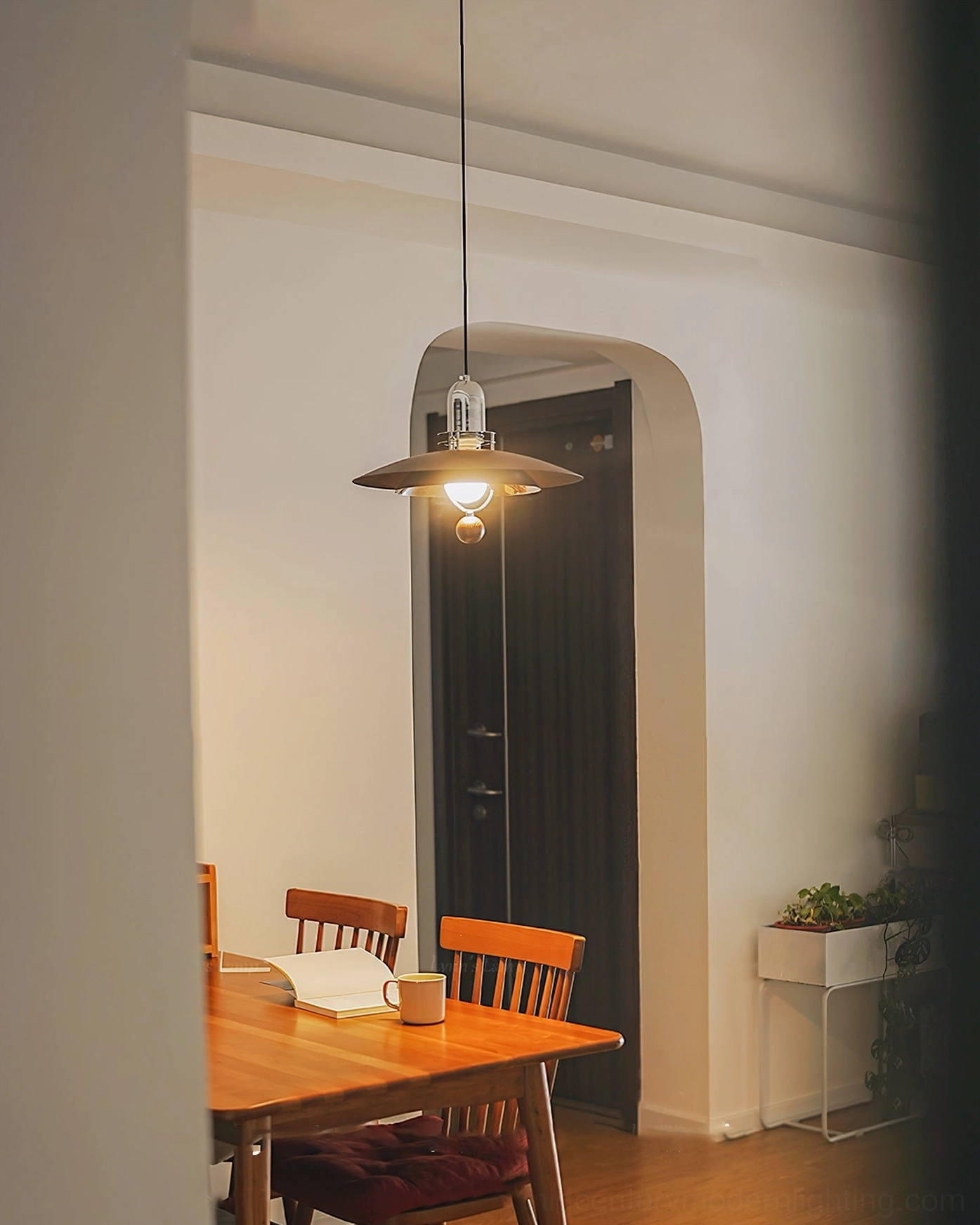 Belid mid-century pendant lamp formal dining room, streamlined design warm ambient lighting