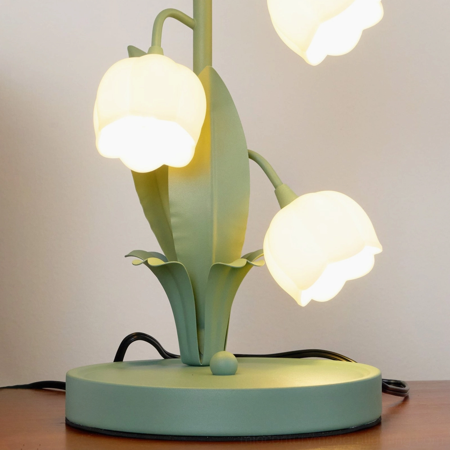 Bell Orchid Table Lamp detail shot showing printed orchid pattern on polycarbonate shade