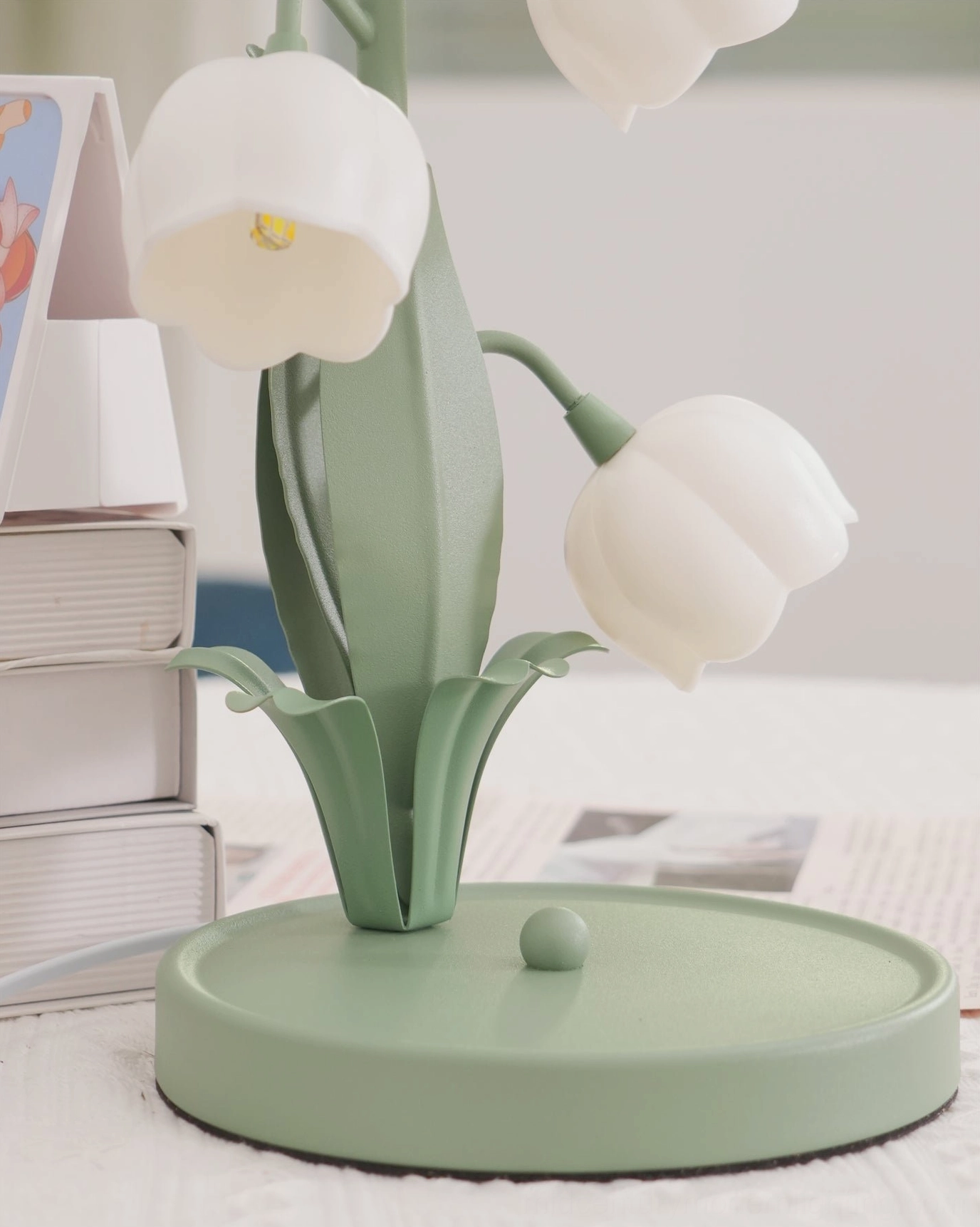 Bell Orchid Table Lamp shade printing quality close-up showing orchid botanical illustration detail
