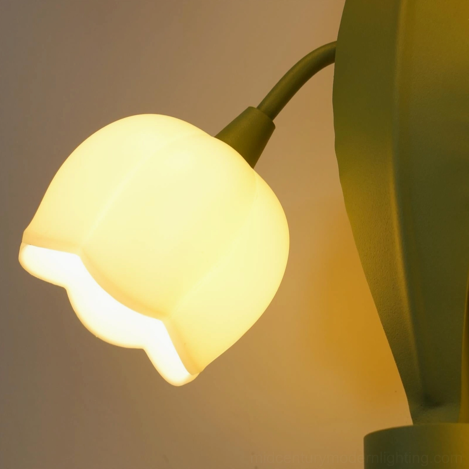 Bell Orchid Lily of the Valley lamp scale reference with hand showing petite accent size dimensions proportions