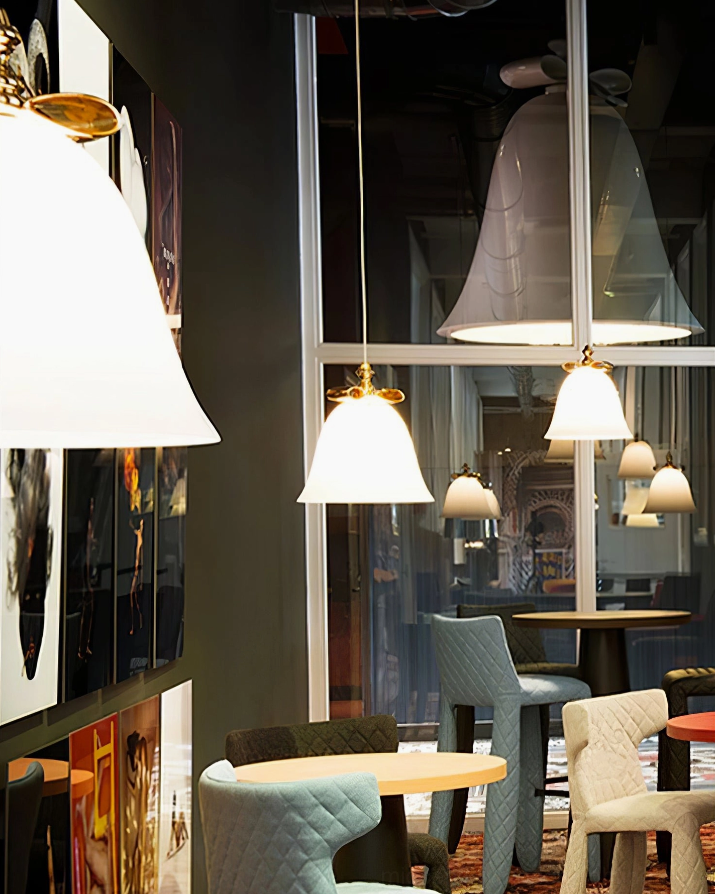 Bell pendant lamp ceiling installation detail ceramic bow fixture close-up