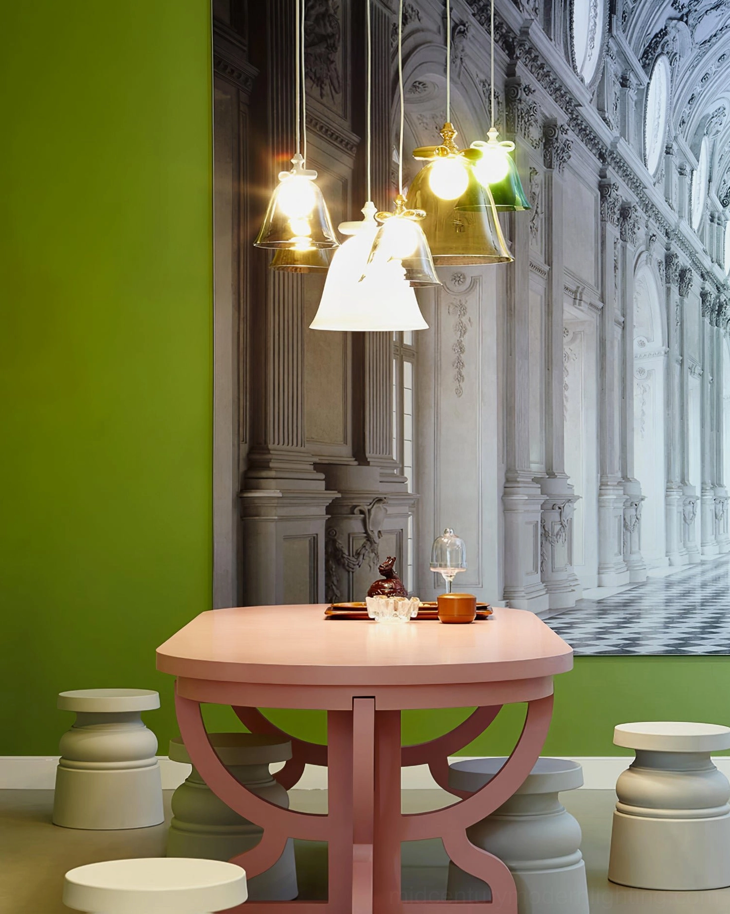 Bell pendant lamp side profile view sculptural design elegance