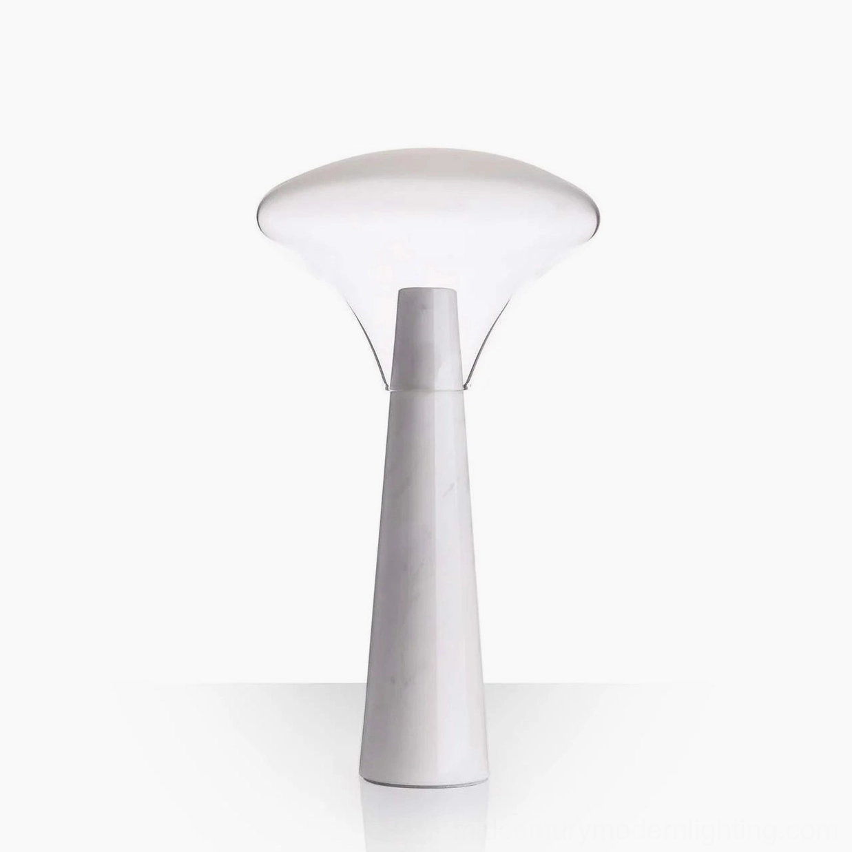 Floor standing Bella lamp 175cm height, white marble base with clear blown glass upper shade