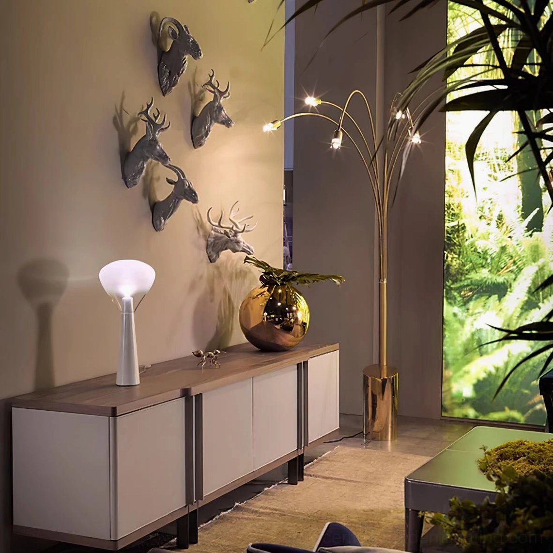 Bella marble lamp detailed view, showcasing natural stone texture and hand-blown glass craftsmanship