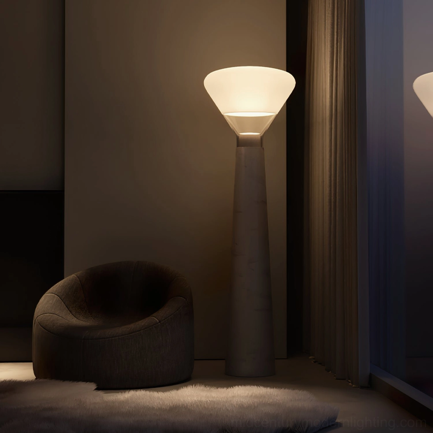 Bella marble floor lamp warm ambient lighting evening atmosphere cozy living room