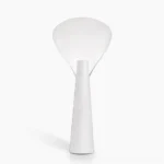 Bella marble floor lamp with blown glass shade, minimalist white mushroom design, studio lighting