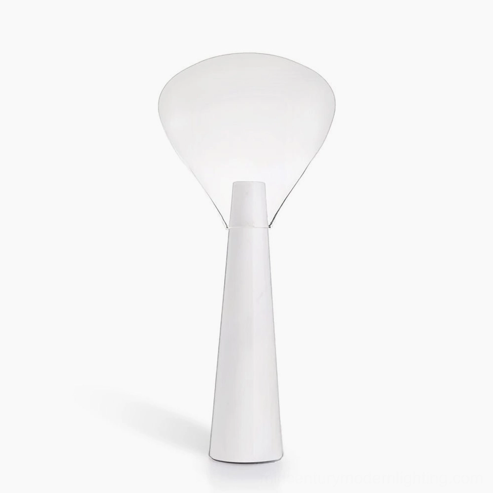 Bella marble floor lamp with blown glass shade, minimalist white mushroom design, studio lighting