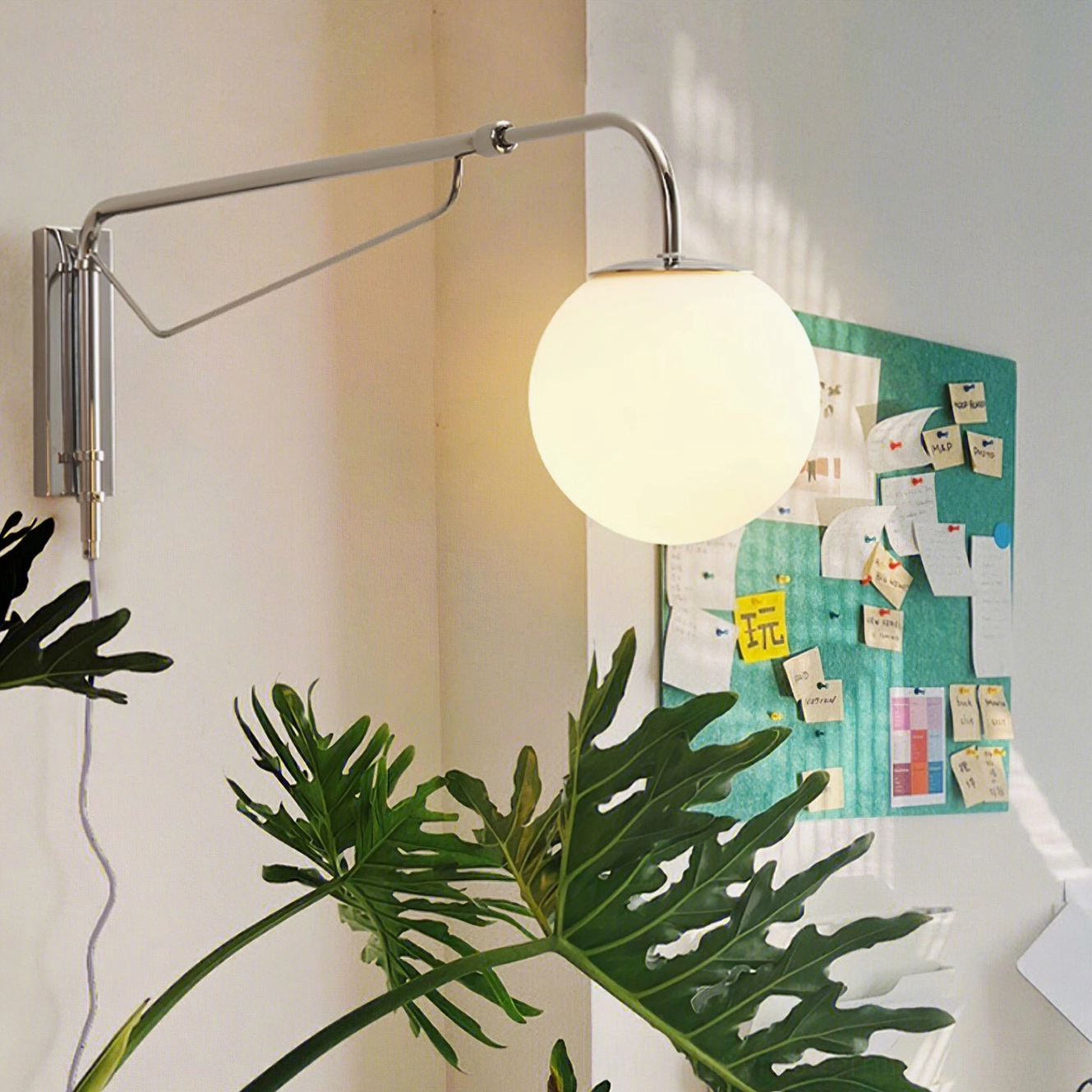 Modern adjustable wall sconce with push-button cord switch and 150cm power cord