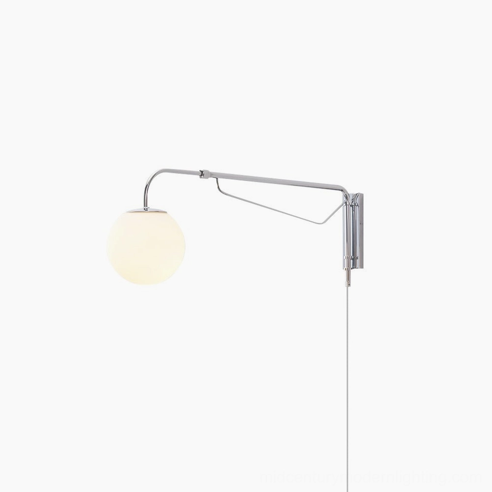 Matte white and polished chrome finish swing arm wall sconces side by side